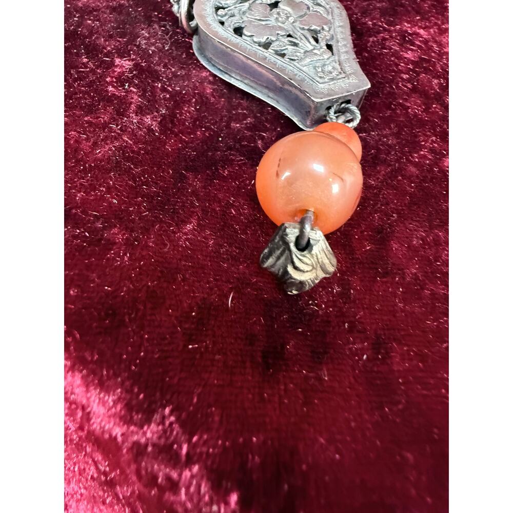 Antique Silver Needle Case Pendant Chatelaine Carnelian Bead Late Qing Dynasty - Picture 11 of 15